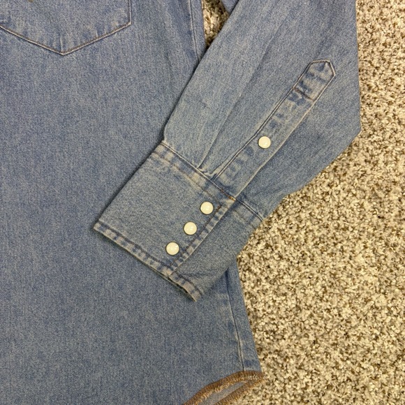 Wrangler Cowboy Cut Blue Denim Western Work Shirt Mens M Pearl Snap Rodeo - Picture 5 of 11